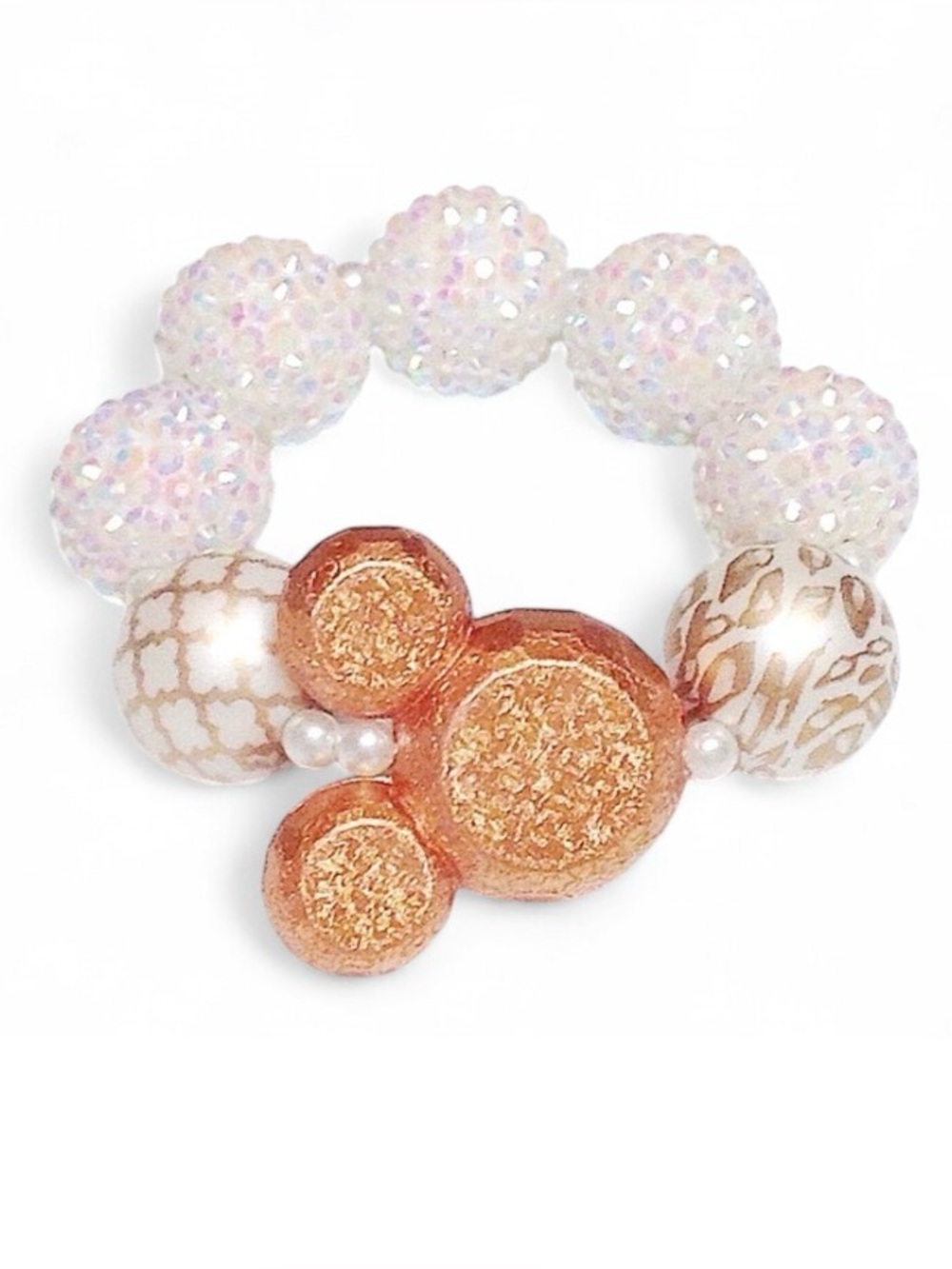 Handmade Girls Mickey Inspired Gold Bracelet Pearl Rhinestone Stretch Cute
